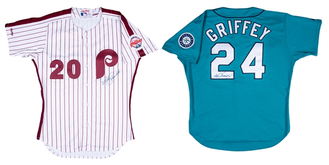 Lot of (2) Hall of Famers Signed Authentic Jerseys Including Ken Griffey Jr and Mike Schmidt (Beckett)